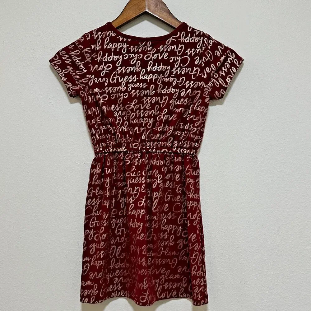 Guess Dress Girls 6X Red All Over Logo Print Short Sleeve Casual Skater Style‎